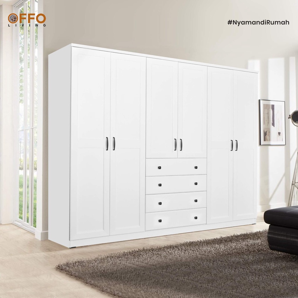 Lemari Pakaian Lavender 6 pintu 4 Drawers - WRXLLAVE-7DR