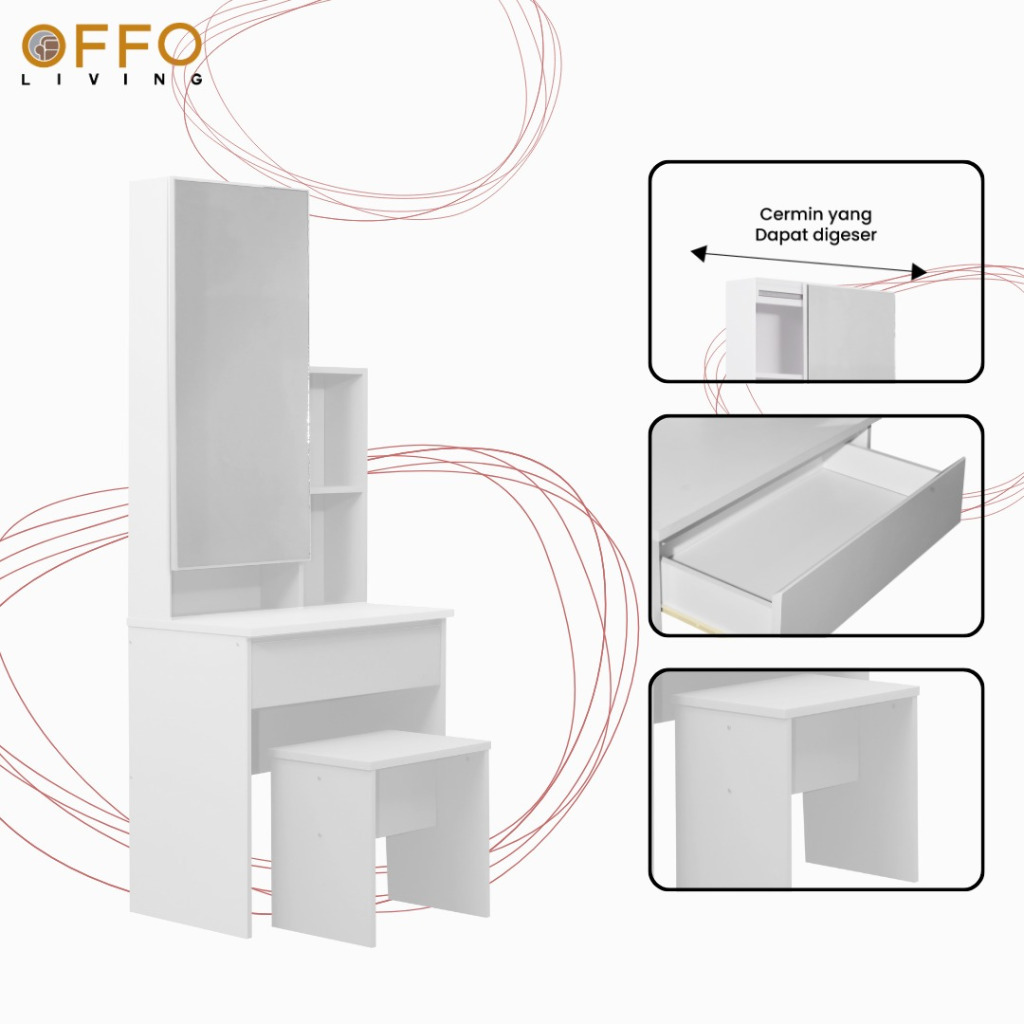 Offo Living - Meja Rias AIRI Minimalis Modern Full Putih