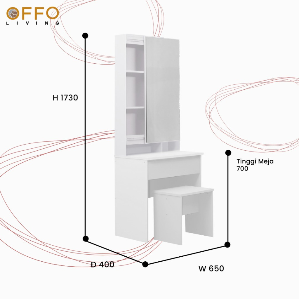 Offo Living - Meja Rias AIRI Minimalis Modern Full Putih