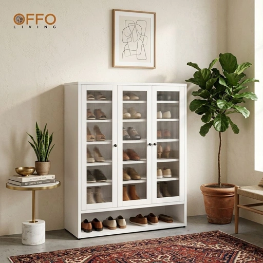 Image of Offo Living - Lemari Sepatu Besi Putih 2 dan 3 Pintu - Steel Shoe White Cabinet 2 and 3 Door - SC07 SC08