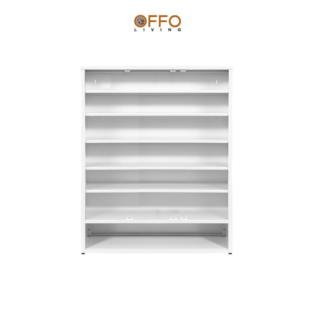 Offo Living - Lemari Sepatu Putih dengan Motif dan Cermin - Steel Shoe Cabinet Mirror White - SC09MRR