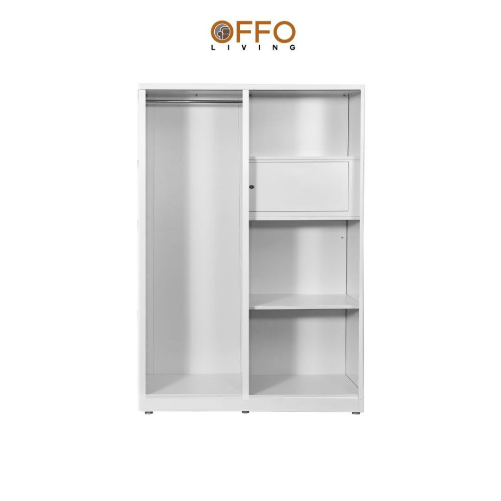 Offo Living - Lemari Pakaian Besi 2 3 Pintu Sliding dengan Cermin Putih - Steel Wardrobe 2 3 Door Mirror - SLWRNM 2 3 DR