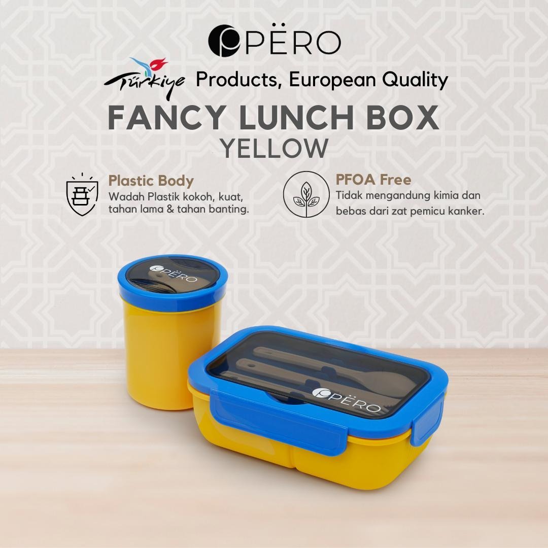 Pero Fancy Lunch Box / Kotak Makan With Soup Container - White, Yellow, Mint, Pink