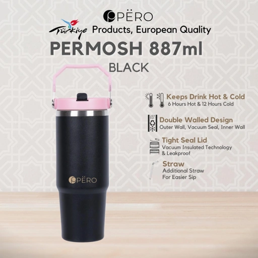 Image of Pero Colorful Flip Straw Tumbler Permos 30oz 887 ML with Handle / Botol Minum Tumbler Vakum Anti Panas dan Dingin 887ML