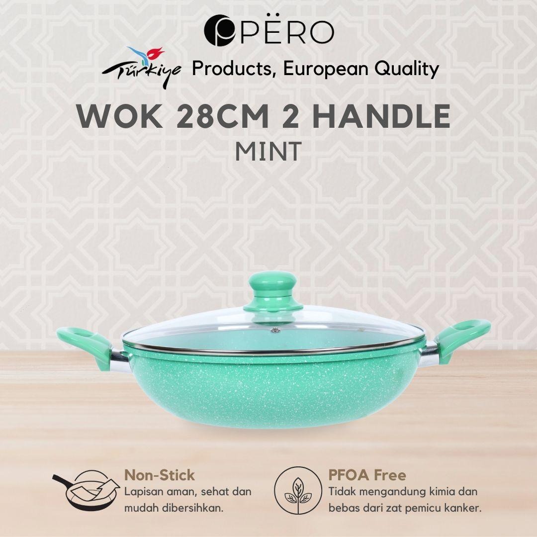 Pero Mercin Wok 28 Cm 2 Handle + LID - Blue, Mint, Brown, Creamy
