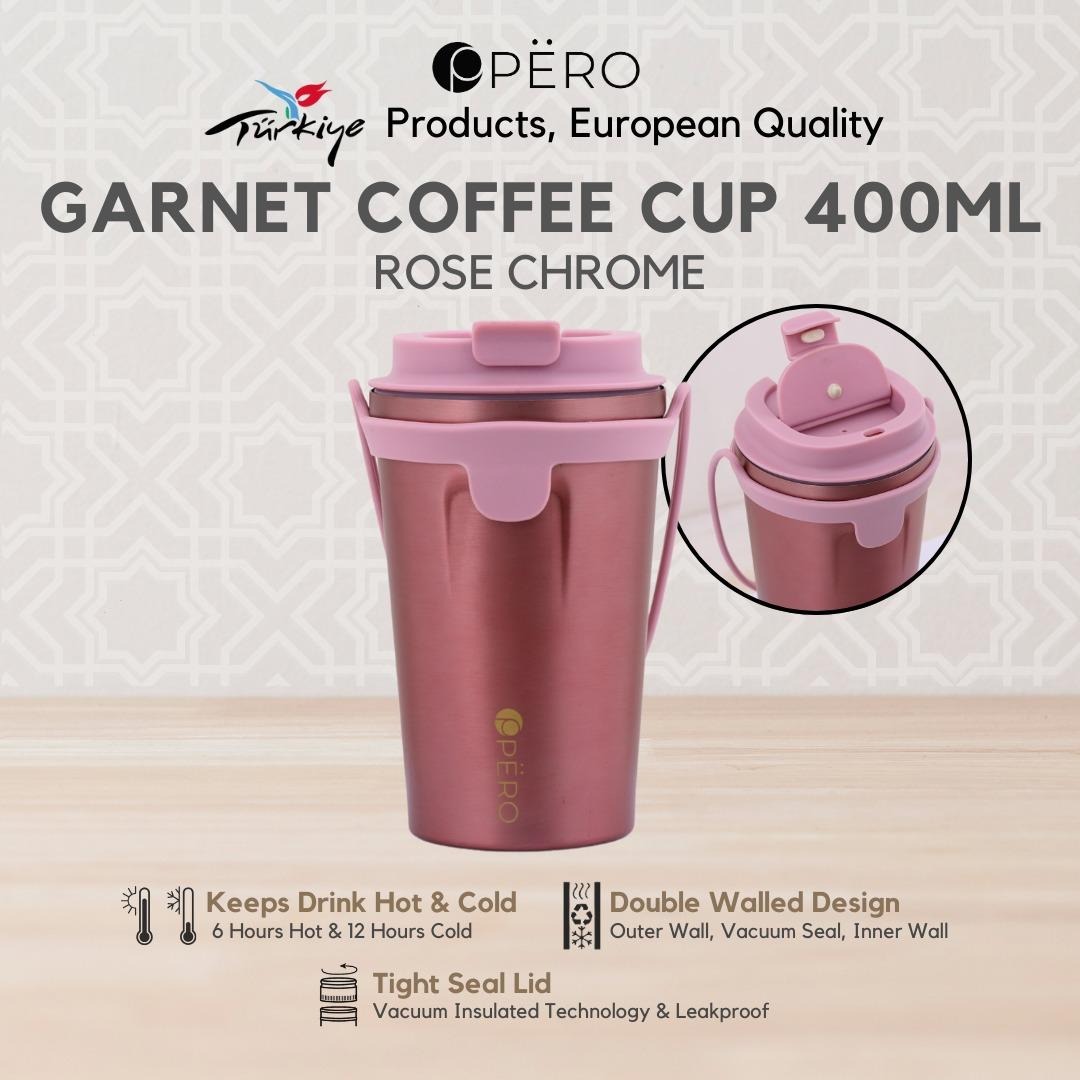 Pero Garnet Coffee Cup 400ML With Silicon Strap - Rose Gold, Silver