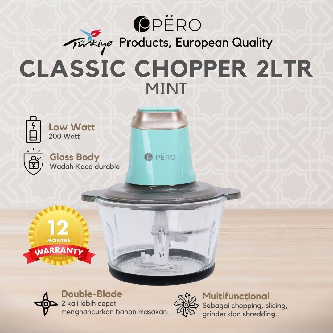 PERO Chopper 2 Liter / Food Processor 200 watt / Penggiling Daging Sayur Buah Es Batu / Chopper Kaca Tebal - Pink Green, Yellow Blue, Blue Pink, White Blue
