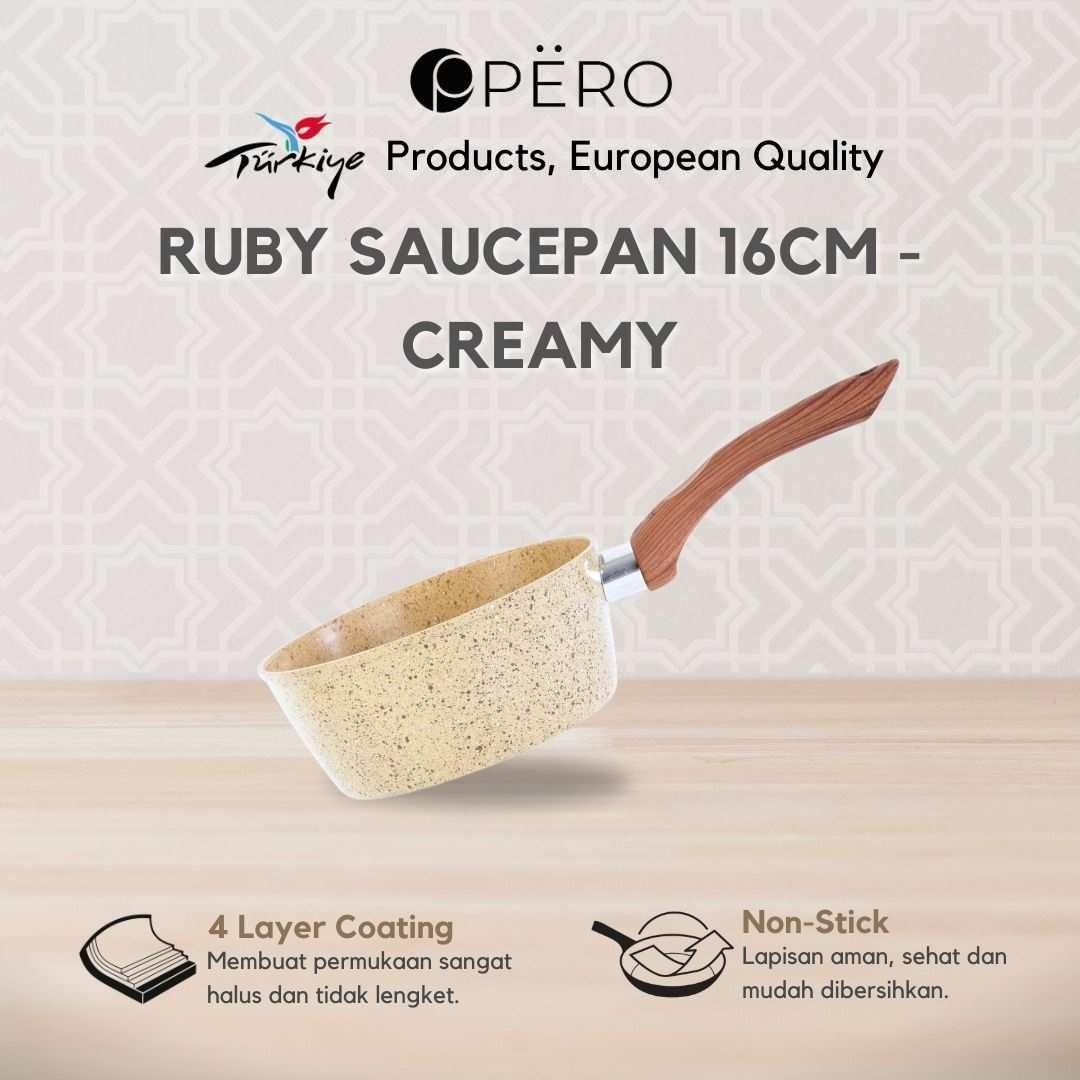 Ruby Sauce Pan 16cm Biogranite with Wooden Handle - Rose Gold, Creamy, Lilac
