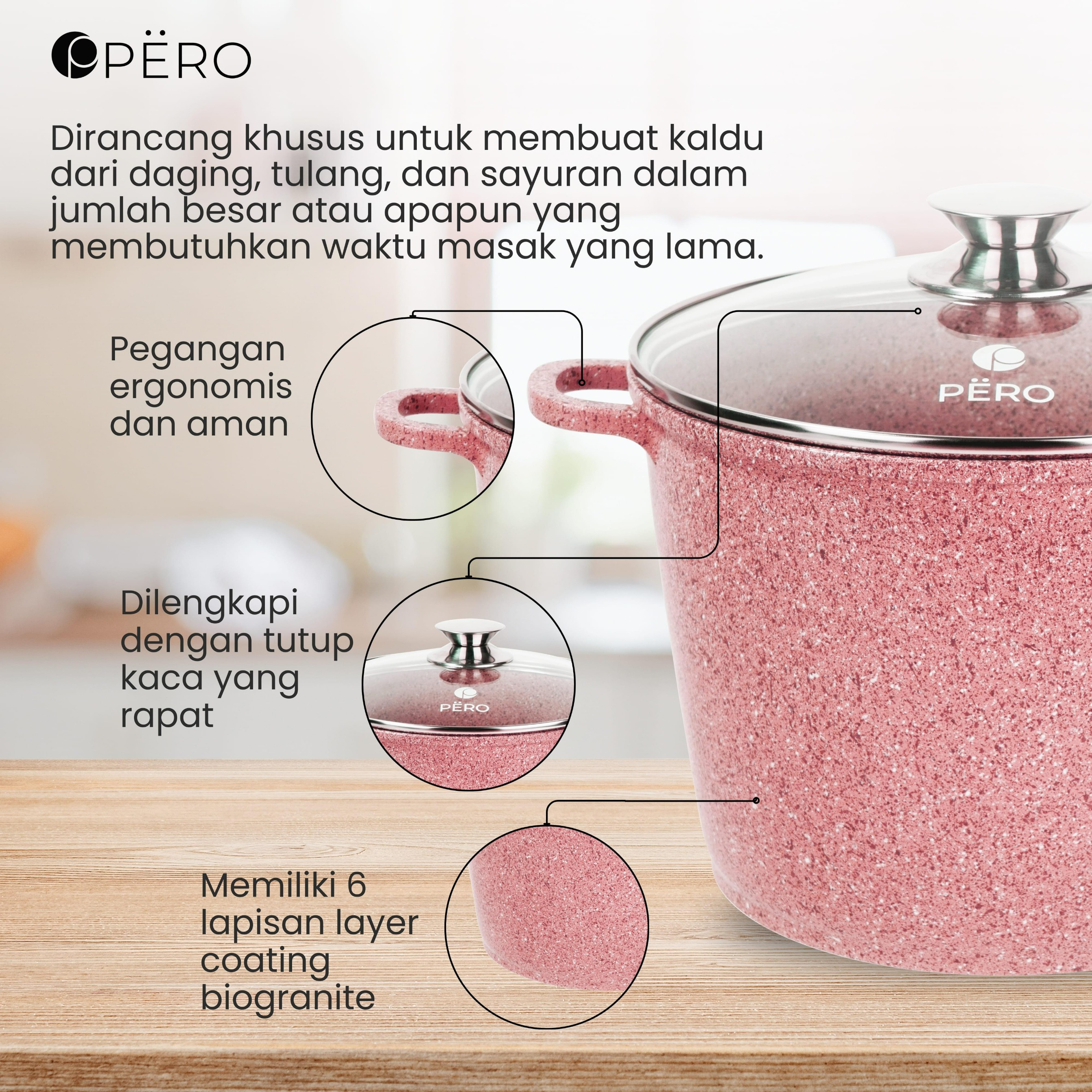 PERO Stock Pot 6Ltr - Creamy, Mint, Rose Gold
