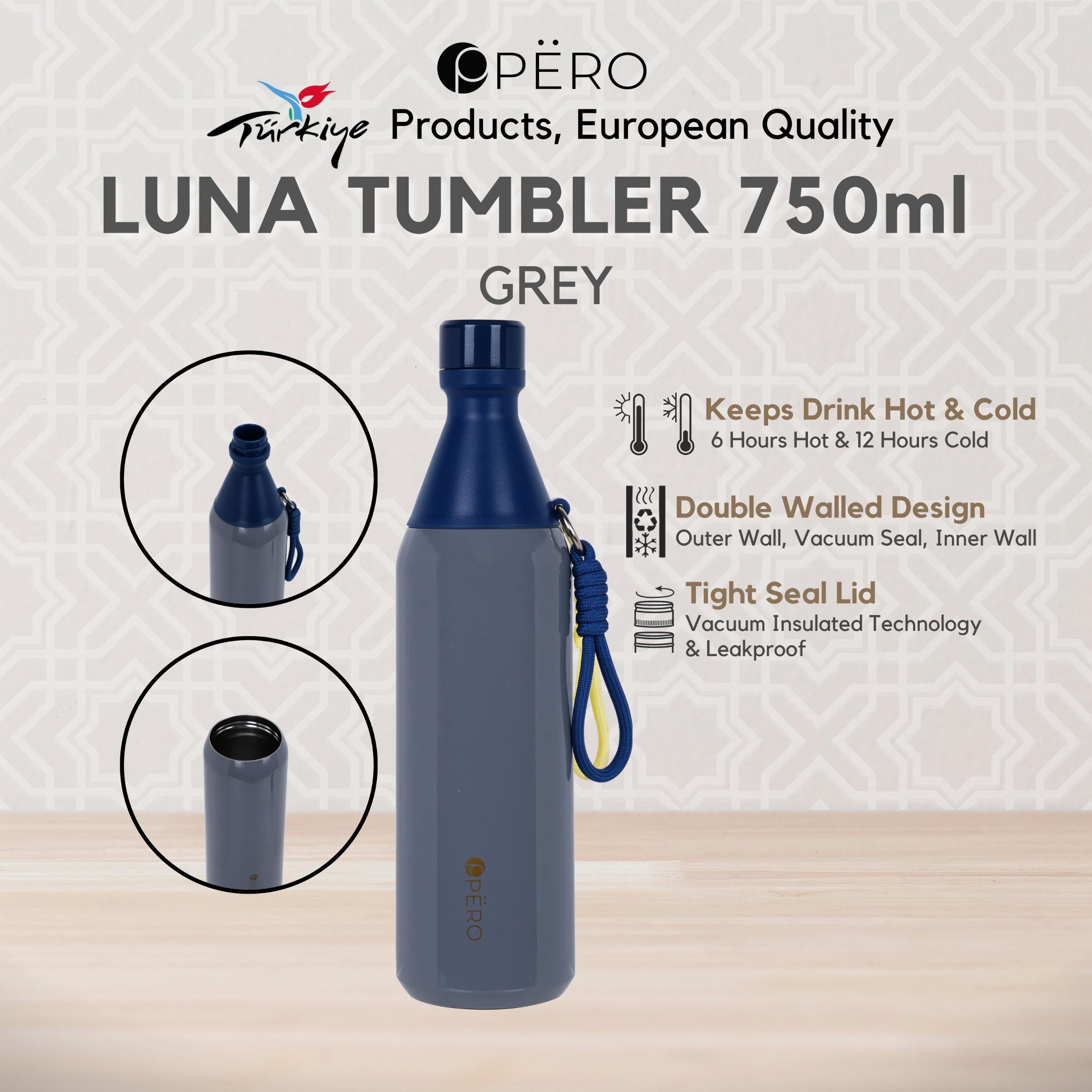 PERO Luna Tumbler / Botol Minum 750ml - Navy Grey, Grey Navy