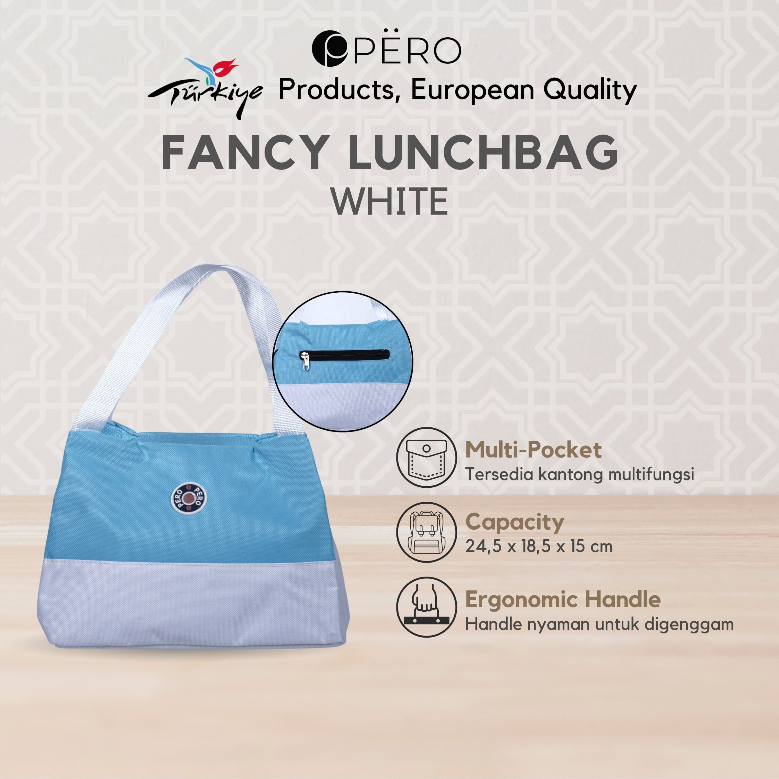 Pero Fancy Lunch Box/ Tas Bekal Premium Motif Elegan - White, Green, Pink, Yellow