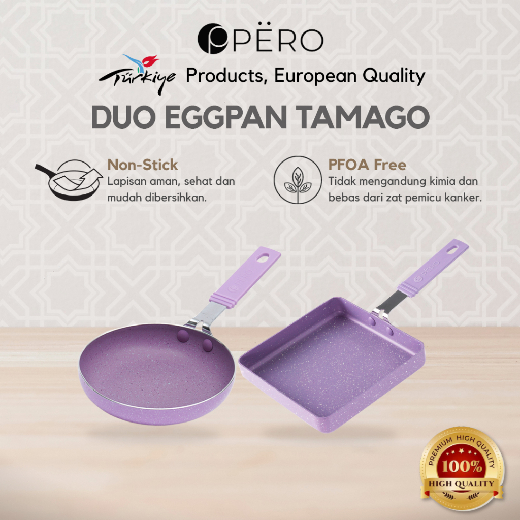 Set of 2 Mini Egg Pan & Tamagoyaki Pan - Pink, Mint, Lilac, Blue, Peach