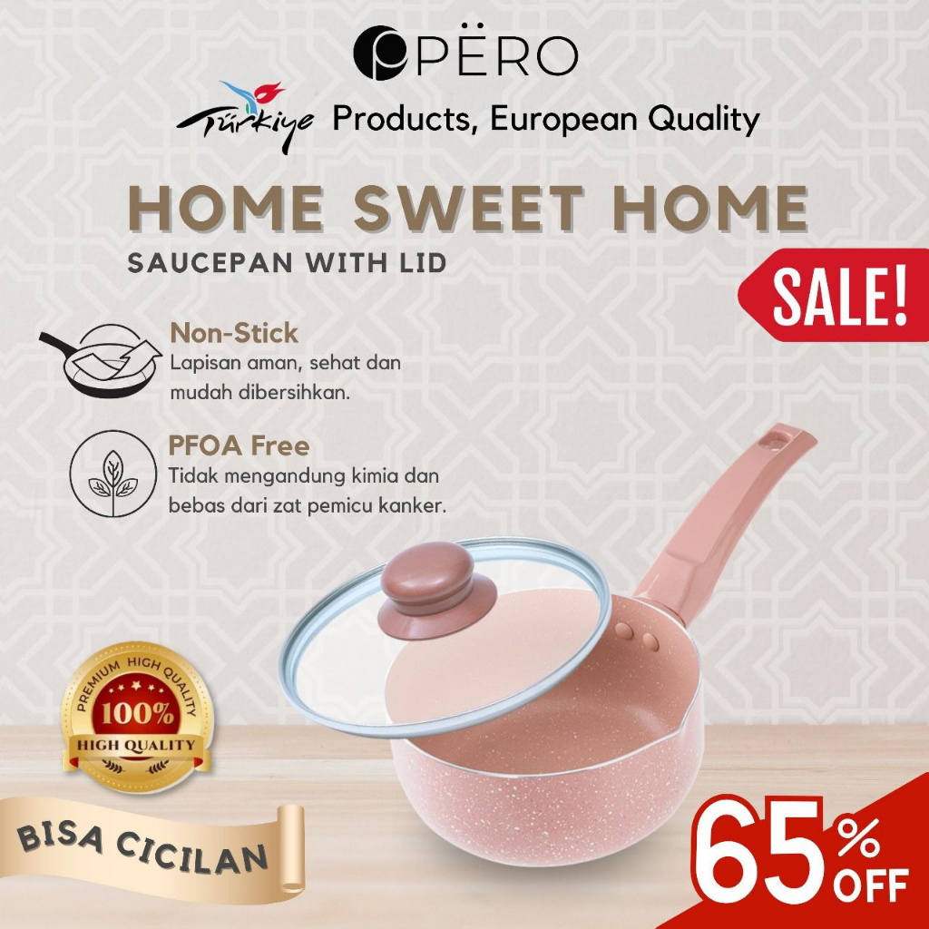 PERO Sauce Pan 16cm + Lid / Saucepan 16cm dengan Lid - Mint, Pink, Blue, Rose Gold