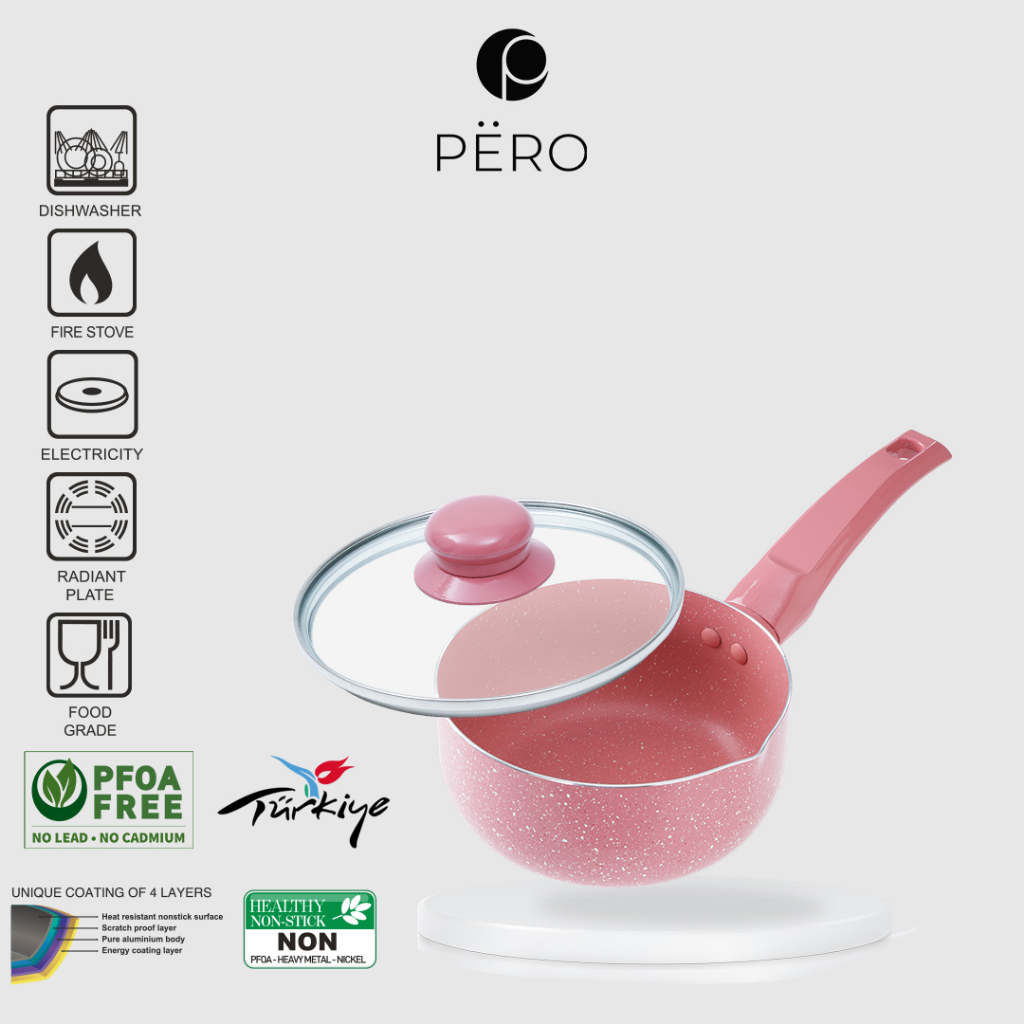 PERO Sauce Pan 16cm + Lid / Saucepan 16cm dengan Lid - Mint, Pink, Blue, Rose Gold