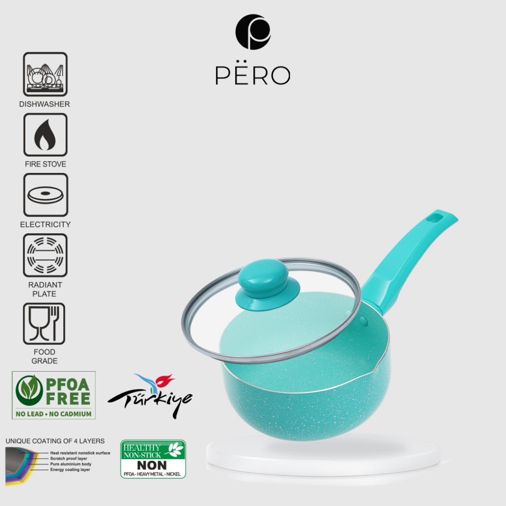 PERO Sauce Pan 16cm + Lid / Saucepan 16cm dengan Lid - Mint, Pink, Blue, Rose Gold
