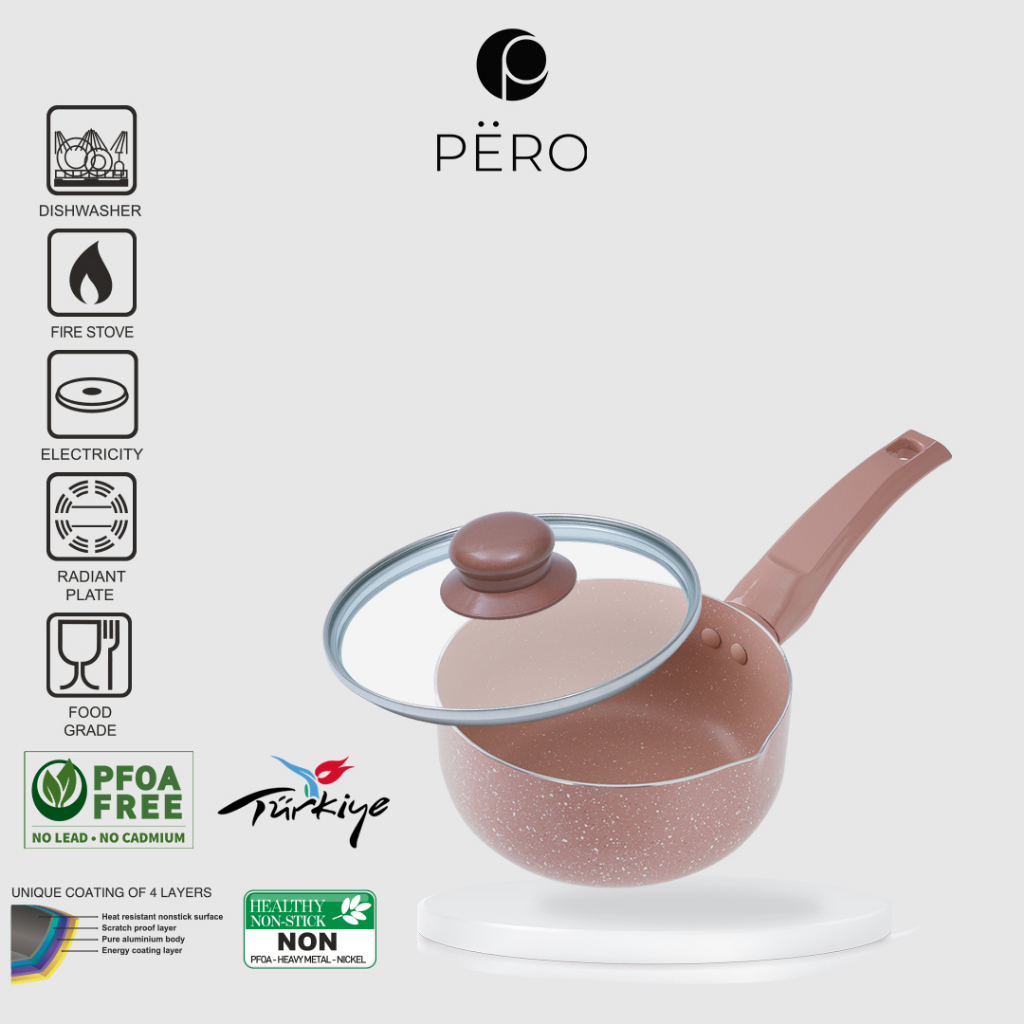 PERO Sauce Pan 16cm + Lid / Saucepan 16cm dengan Lid - Mint, Pink, Blue, Rose Gold