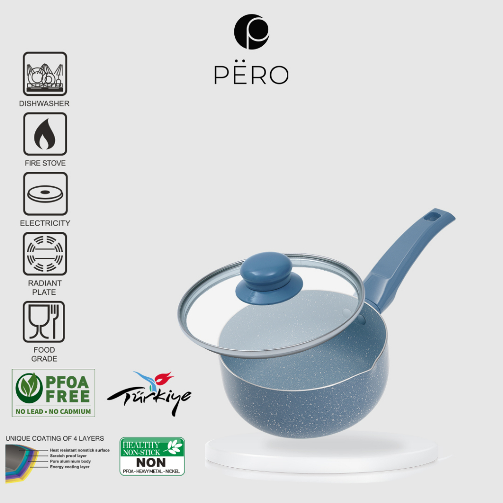 PERO Sauce Pan 16cm + Lid / Saucepan 16cm dengan Lid - Mint, Pink, Blue, Rose Gold