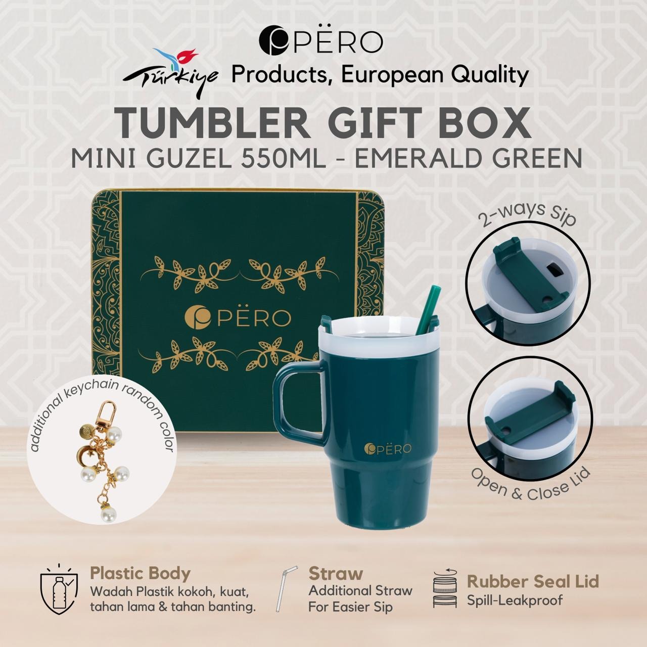 PERO INARA Gift Box Tumbler / Botol Minum Mini Guzel 550ml - Green, Baby Blue