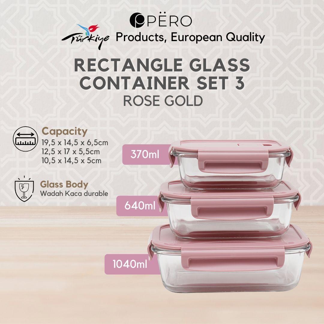 Pero Rectangle Glass Container Set of 3 Pyrex / Kontainer Kaca Tebal / Food Storage Kedap Udara