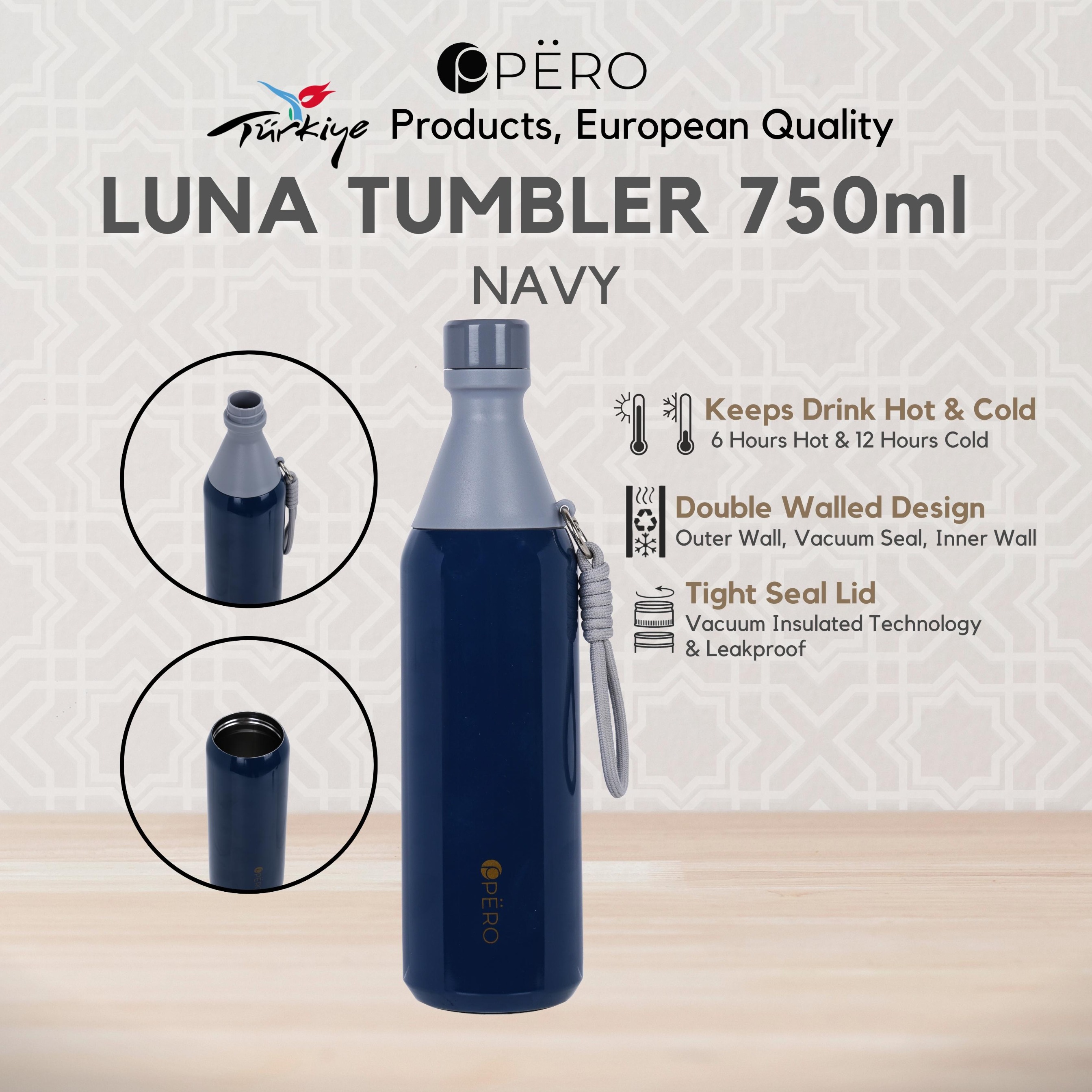 PERO Luna Tumbler / Botol Minum 750ml - Navy Grey, Grey Navy