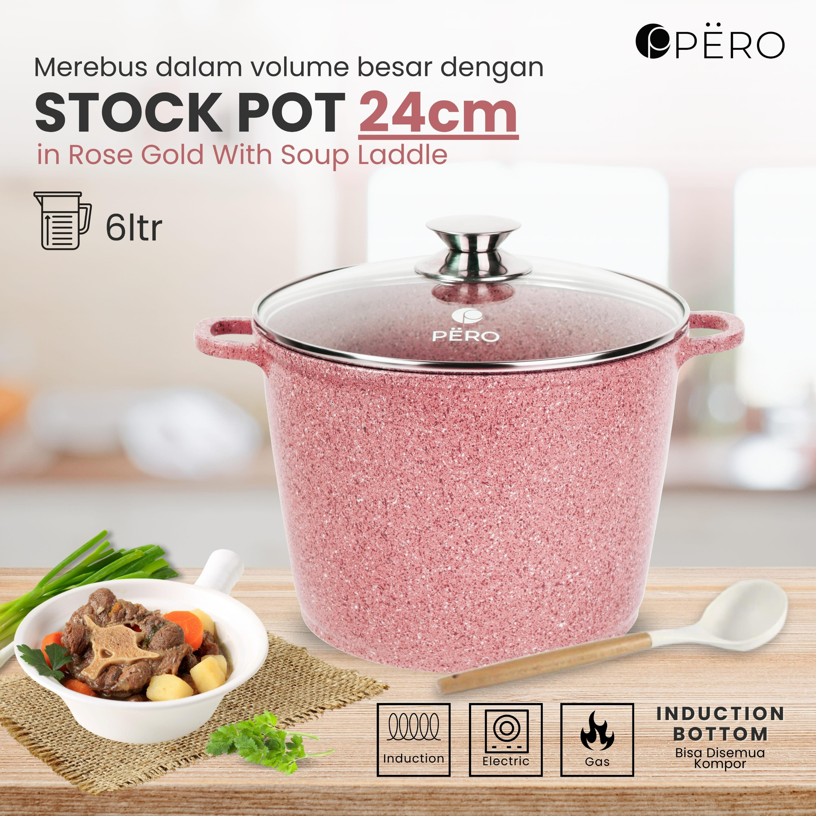 PERO Stock Pot 6Ltr - Creamy, Mint, Rose Gold