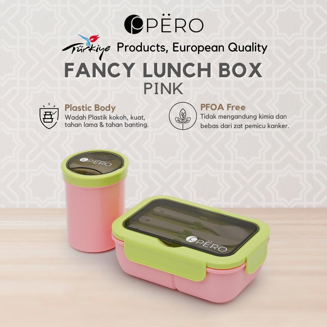 Pero Fancy Lunch Box / Kotak Makan With Soup Container - White, Yellow, Mint, Pink