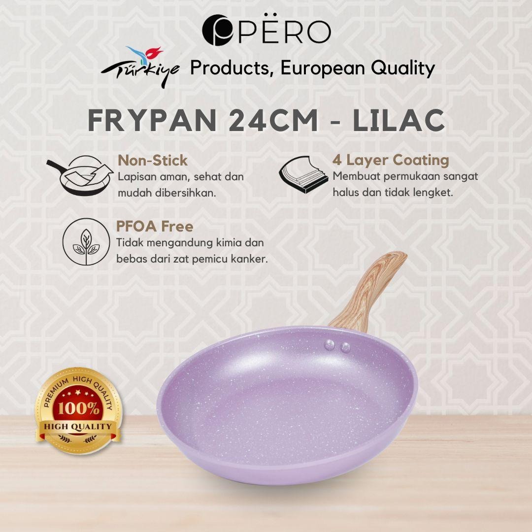 Frypan 24cm Nonstick Granite Wooden Handle/ Wajan Tanpa Minyak - Creamy, Rose Gold, Lilac
