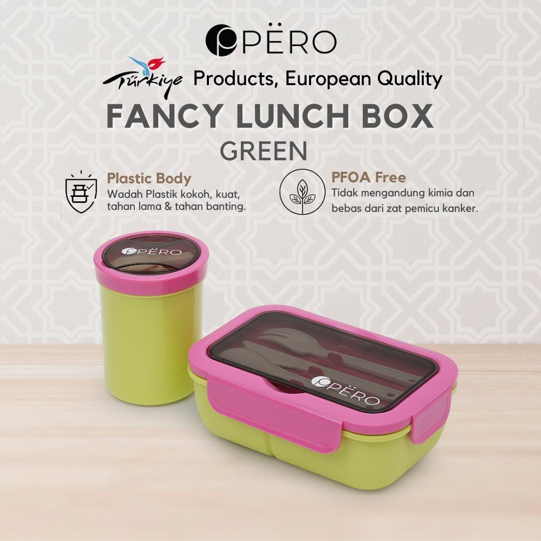 Pero Fancy Lunch Box / Kotak Makan With Soup Container - White, Yellow, Mint, Pink