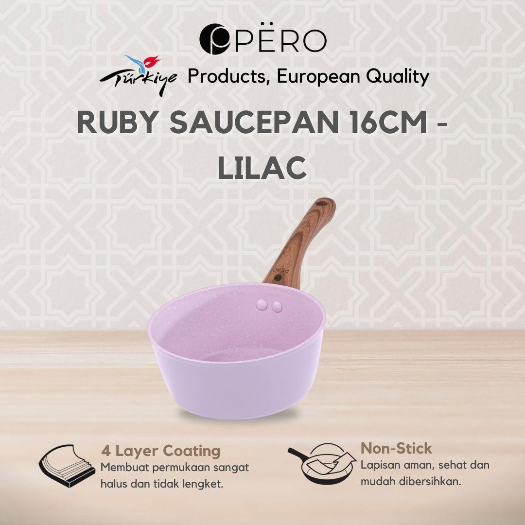 Ruby Sauce Pan 16cm Biogranite with Wooden Handle - Rose Gold, Creamy, Lilac