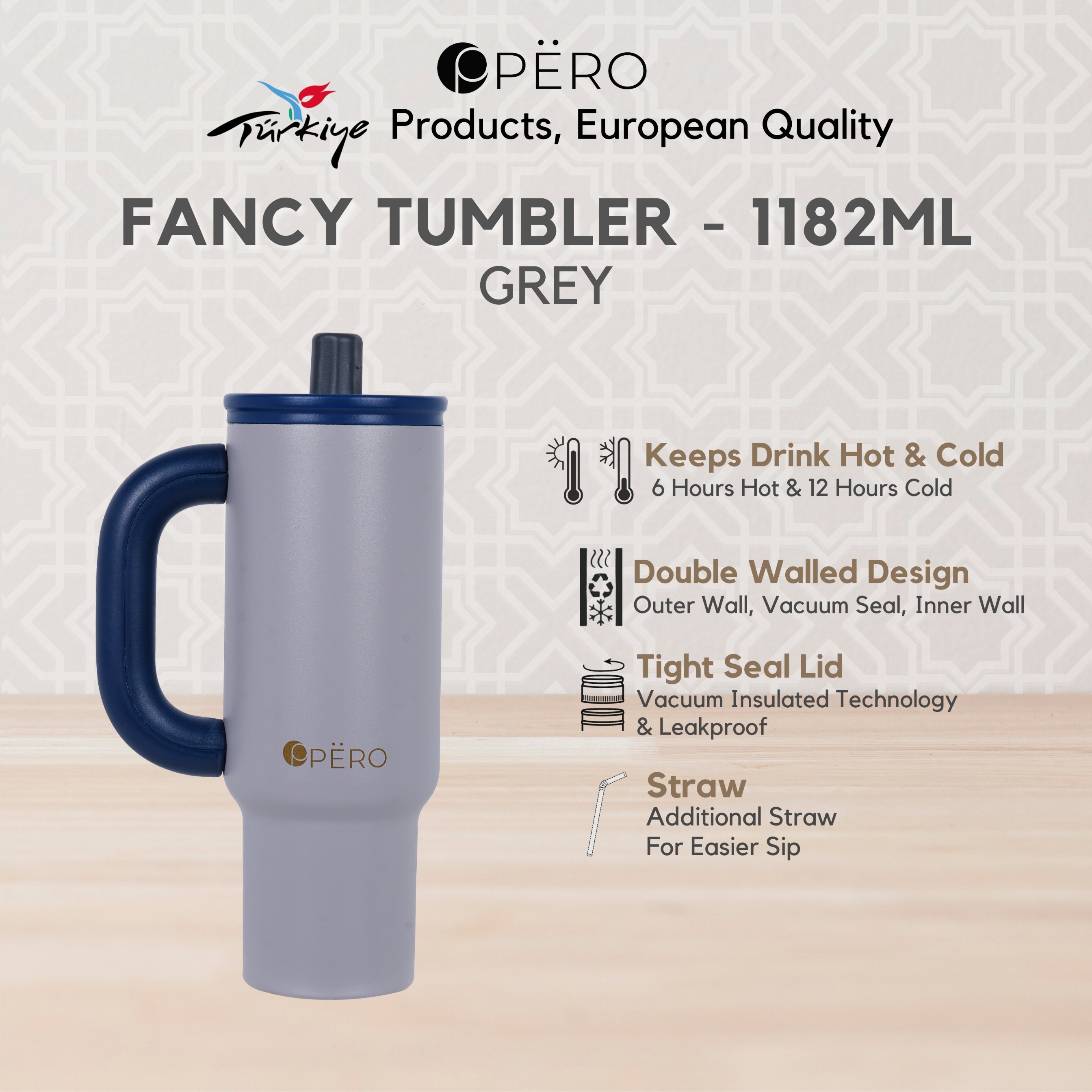 Pero Fancy Tumbler 1182 ML With Handle - Navy Grey, Grey navy