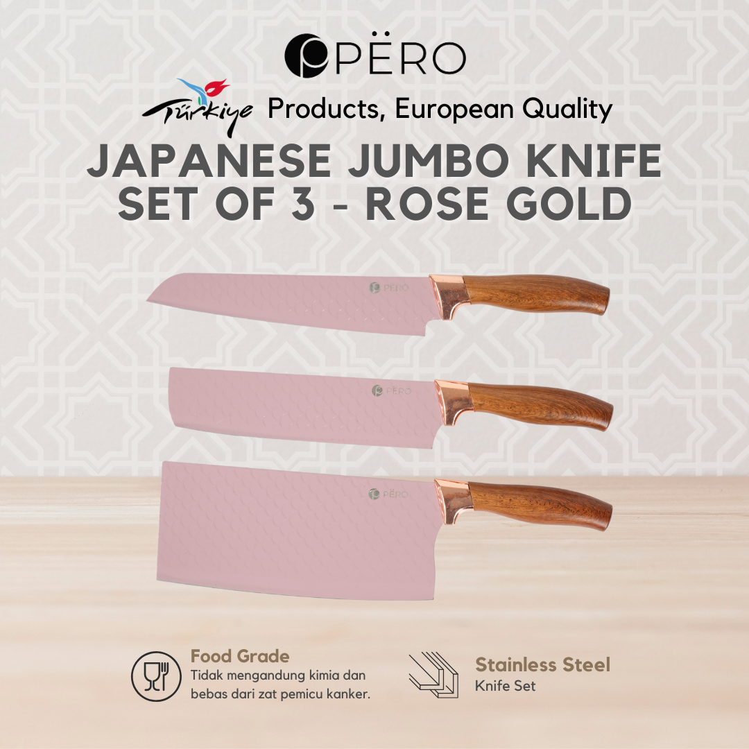 PERO Japanese Jumbo Knife Set / Set Pisau 3 - Rose Gold, Silver