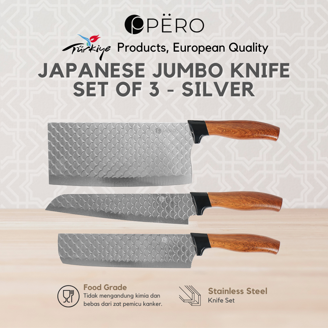 PERO Japanese Jumbo Knife Set / Set Pisau 3 - Rose Gold, Silver