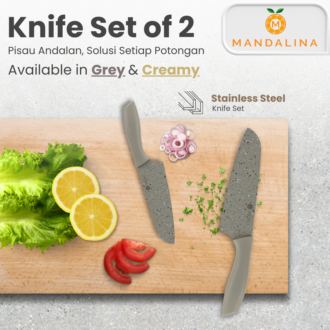 PERO Japanese Jumbo Knife Set / Set Pisau 2 - Rose Gold, Grey, Creamy