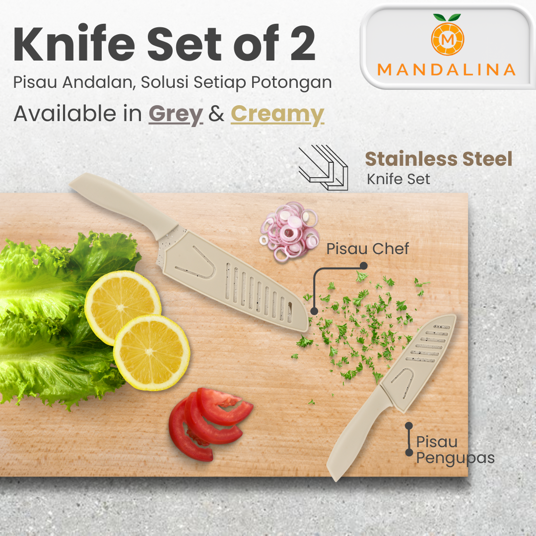 PERO Japanese Jumbo Knife Set / Set Pisau 2 - Rose Gold, Grey, Creamy