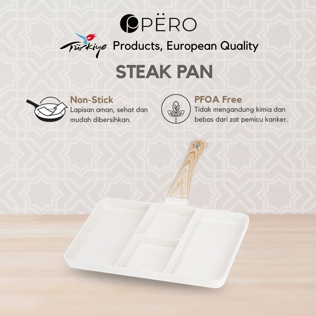 PERO Steak Pan 21,5 cm / Pemanggang Steak Anti Lengket Serbaguna - Grey, Creamy