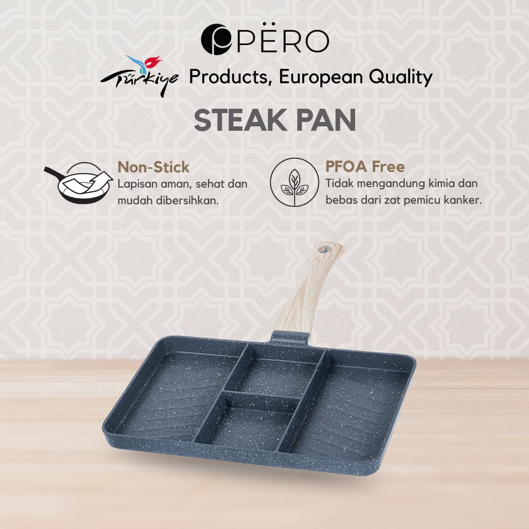 PERO Steak Pan 21,5 cm / Pemanggang Steak Anti Lengket Serbaguna - Grey, Creamy