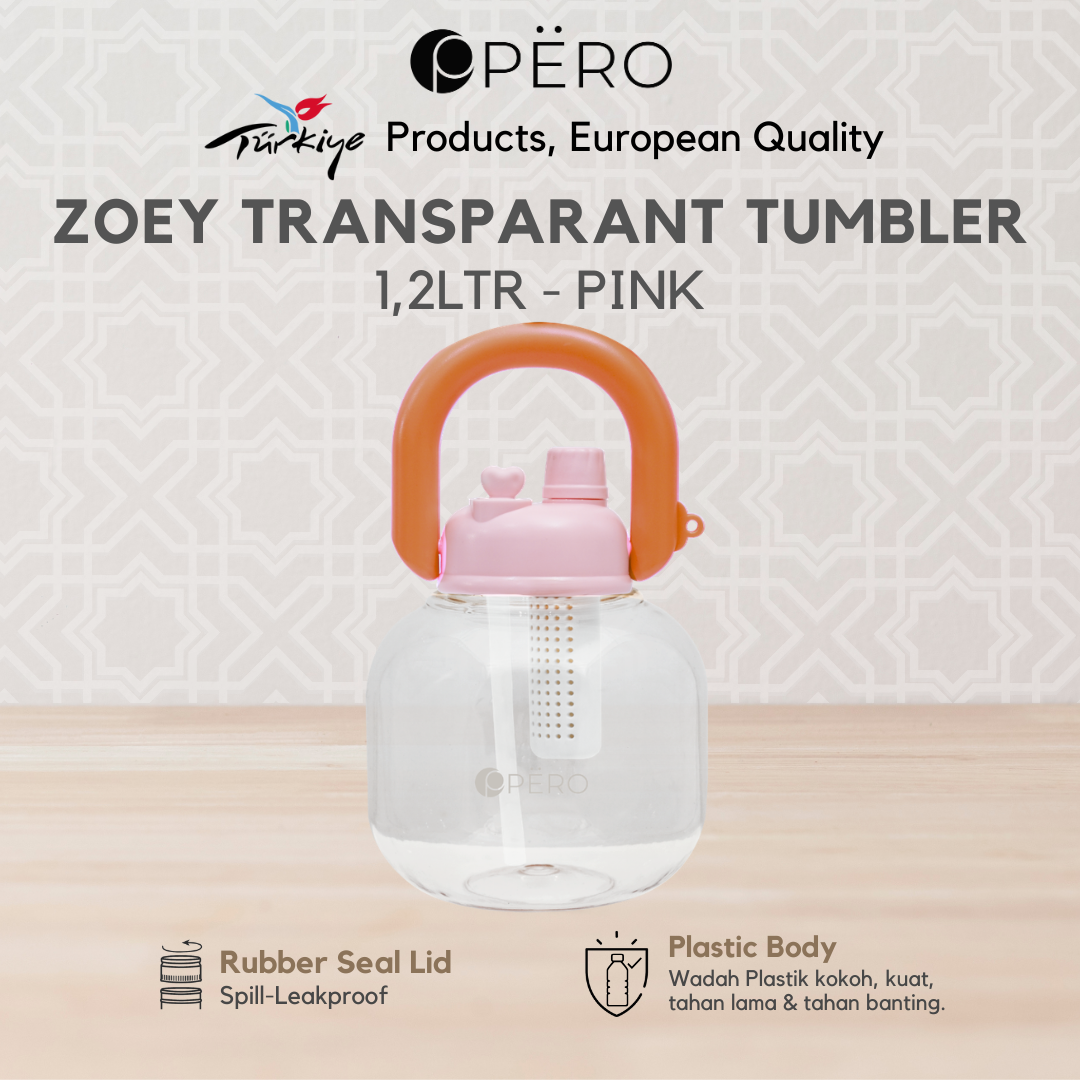 PERO ZOEY TUMBLER / Botol Minum Transparant 1.2L - Pink, Yellow