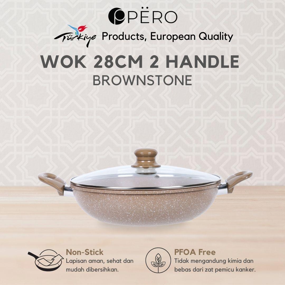Pero Mercin Wok 28 Cm 2 Handle + LID - Blue, Mint, Brown, Creamy