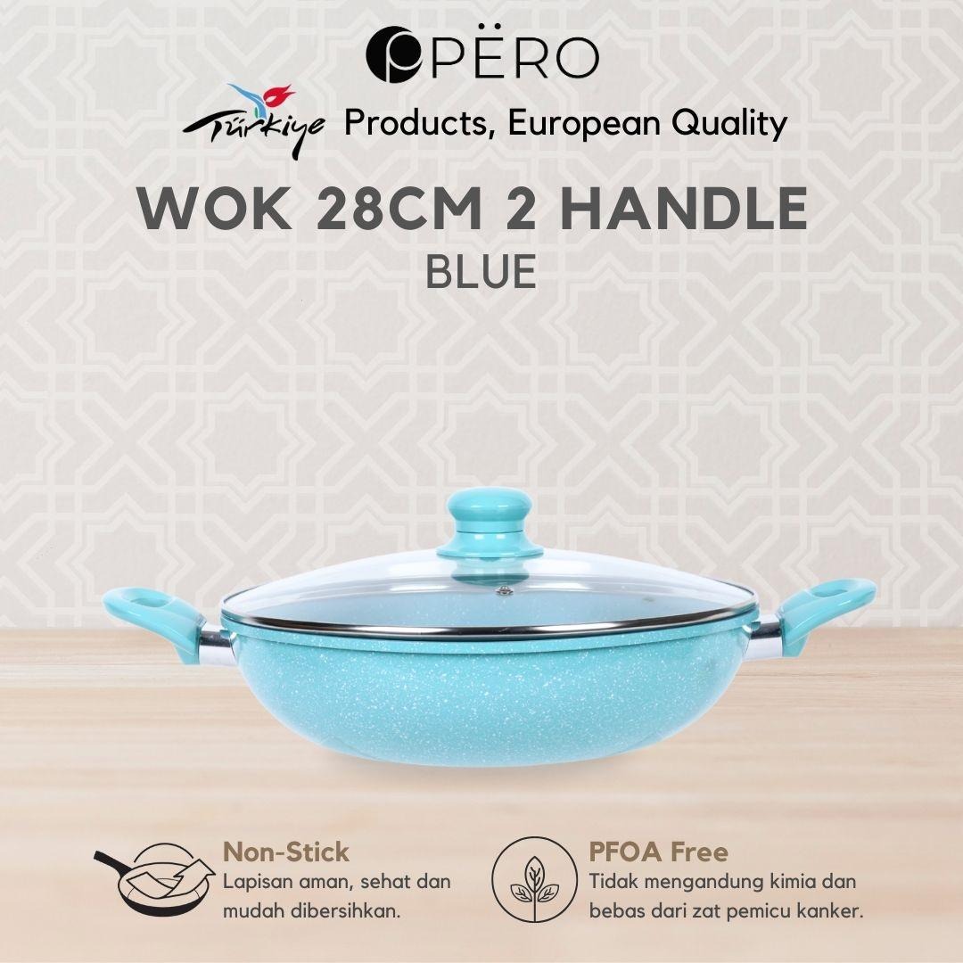 Pero Mercin Wok 28 Cm 2 Handle + LID - Blue, Mint, Brown, Creamy