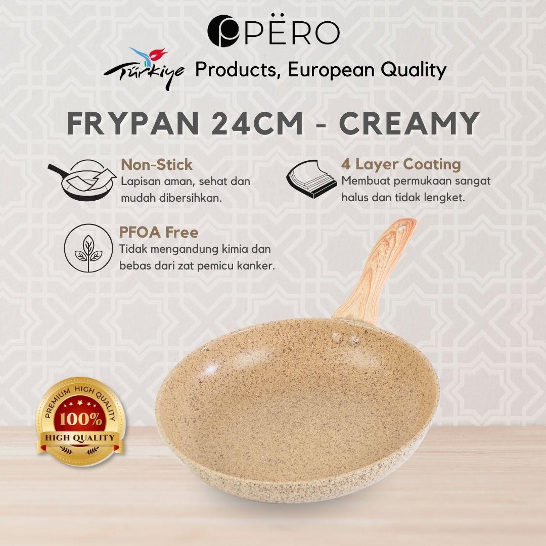 Frypan 24cm Nonstick Granite Wooden Handle/ Wajan Tanpa Minyak - Creamy, Rose Gold, Lilac