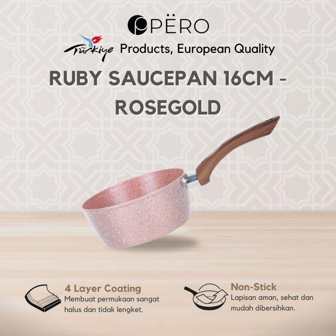 Ruby Sauce Pan 16cm Biogranite with Wooden Handle - Rose Gold, Creamy, Lilac