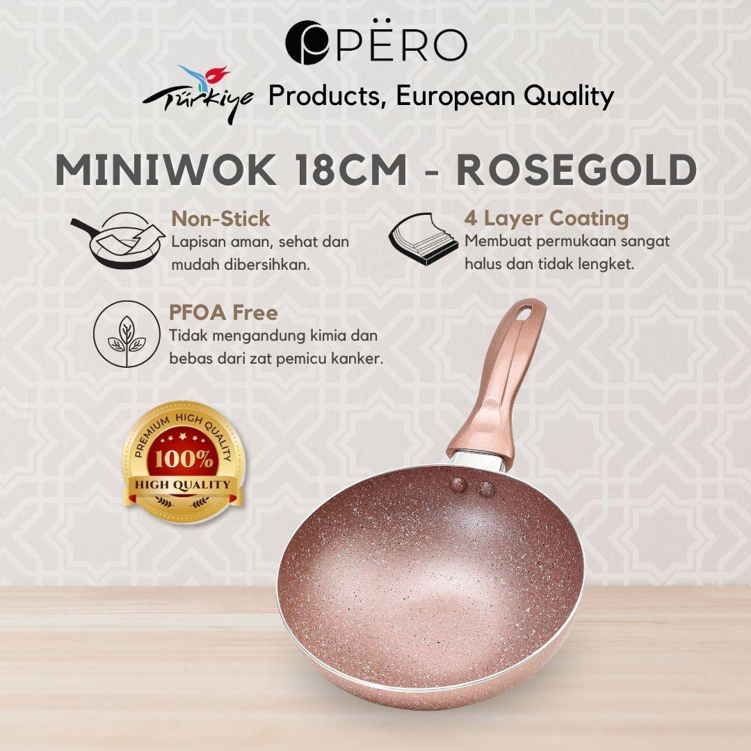 Mini Wok 18 Cm / Wajan Panci Penggorengan Deep Fry 18 Cm / Tanpa Tutup / Anti Lengket - Creamy, Rose Gold, Lilac