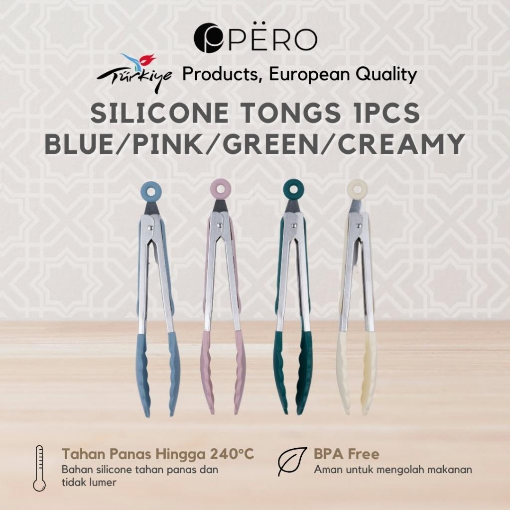 Pero Silicone Tongs Tahan Panas Food Grade / Silikon Capitan Gagang Kayu Utensil - Rose Gold, Jade, Navy, Creamy
