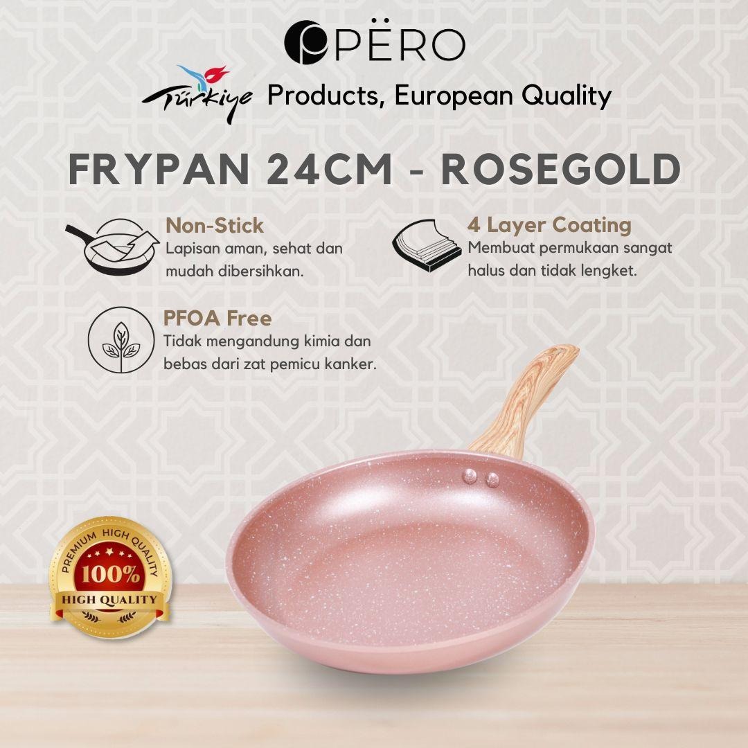 Frypan 24cm Nonstick Granite Wooden Handle/ Wajan Tanpa Minyak - Creamy, Rose Gold, Lilac