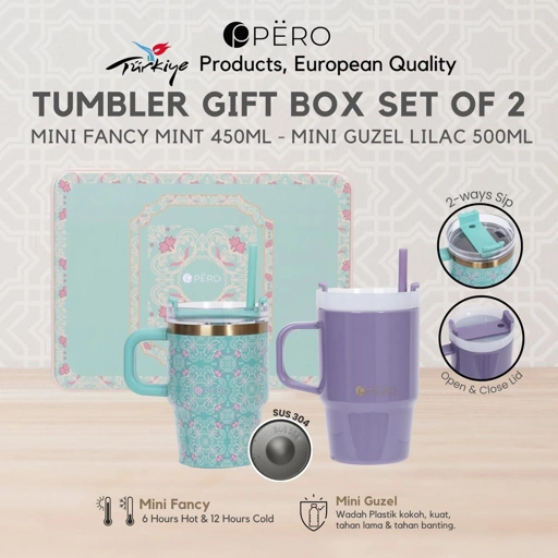 Image of Pero Paket Hampers Tumbler Gift Box Mini Fancy 450ML - Mini Guzel 500ML / Paket Hampers Botol Minum Tumbler