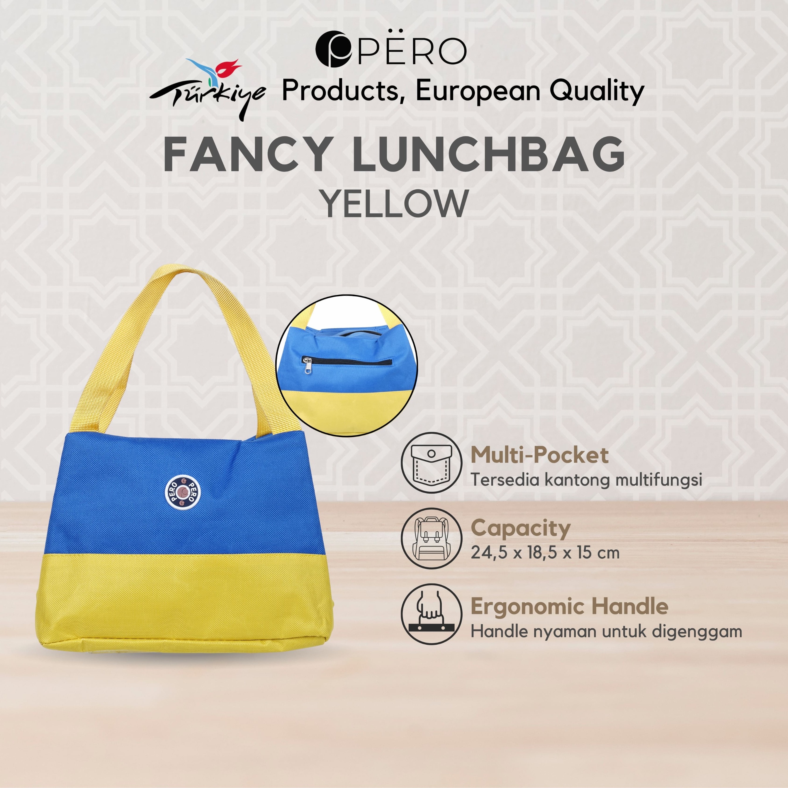 Pero Fancy Lunch Box/ Tas Bekal Premium Motif Elegan - White, Green, Pink, Yellow