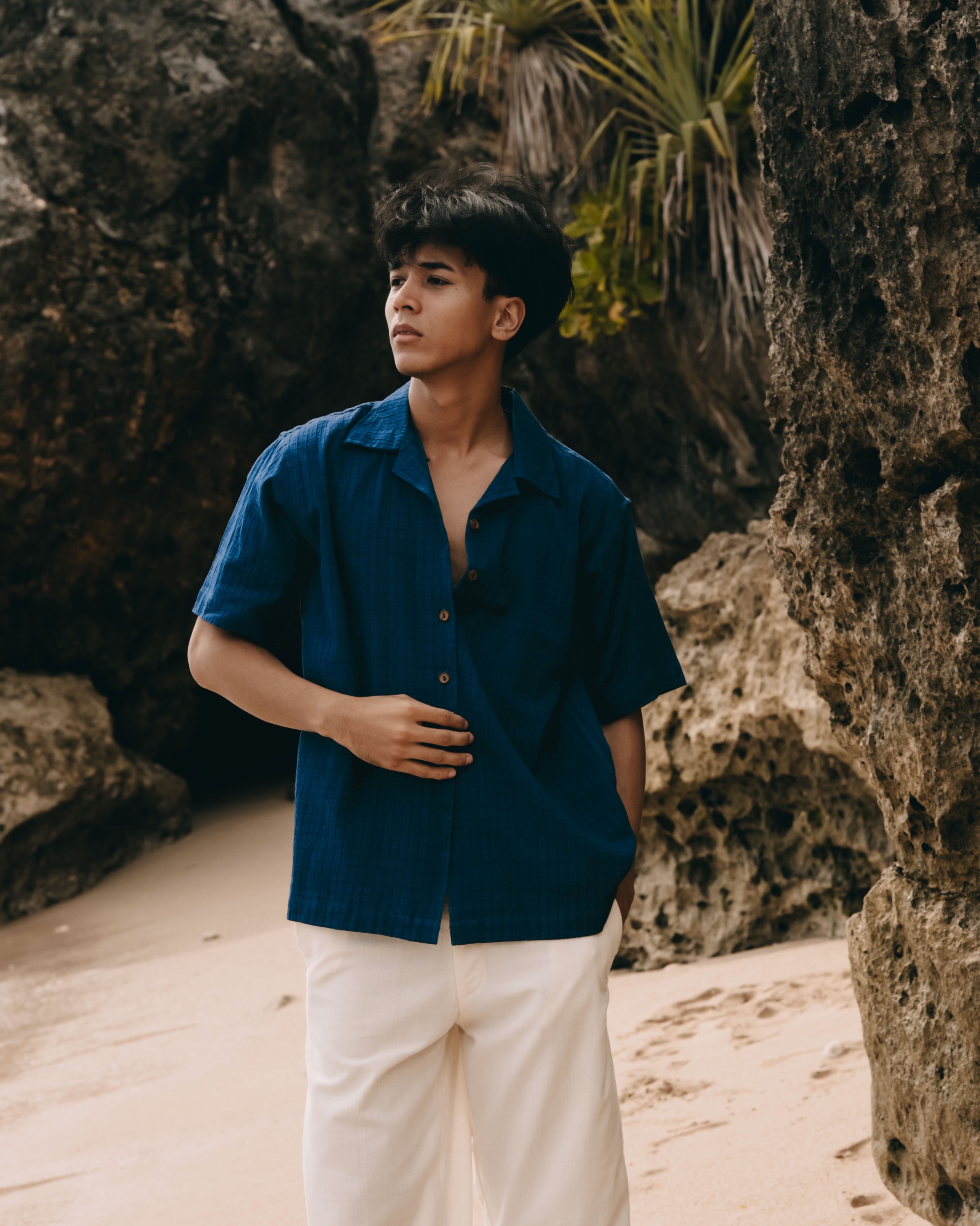 SAGARA WAFFLE SHIRT - INDIGO