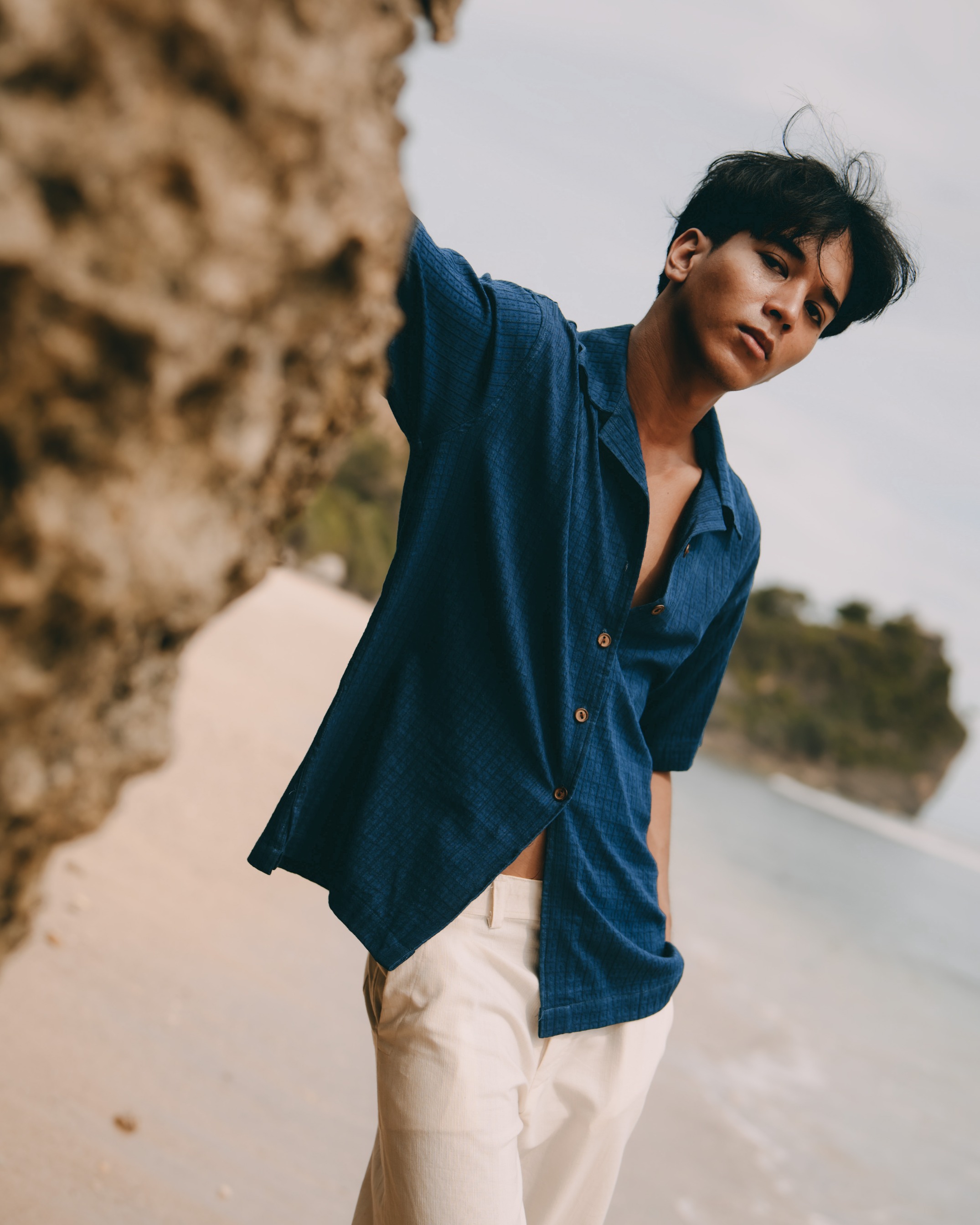 SAGARA WAFFLE SHIRT - INDIGO