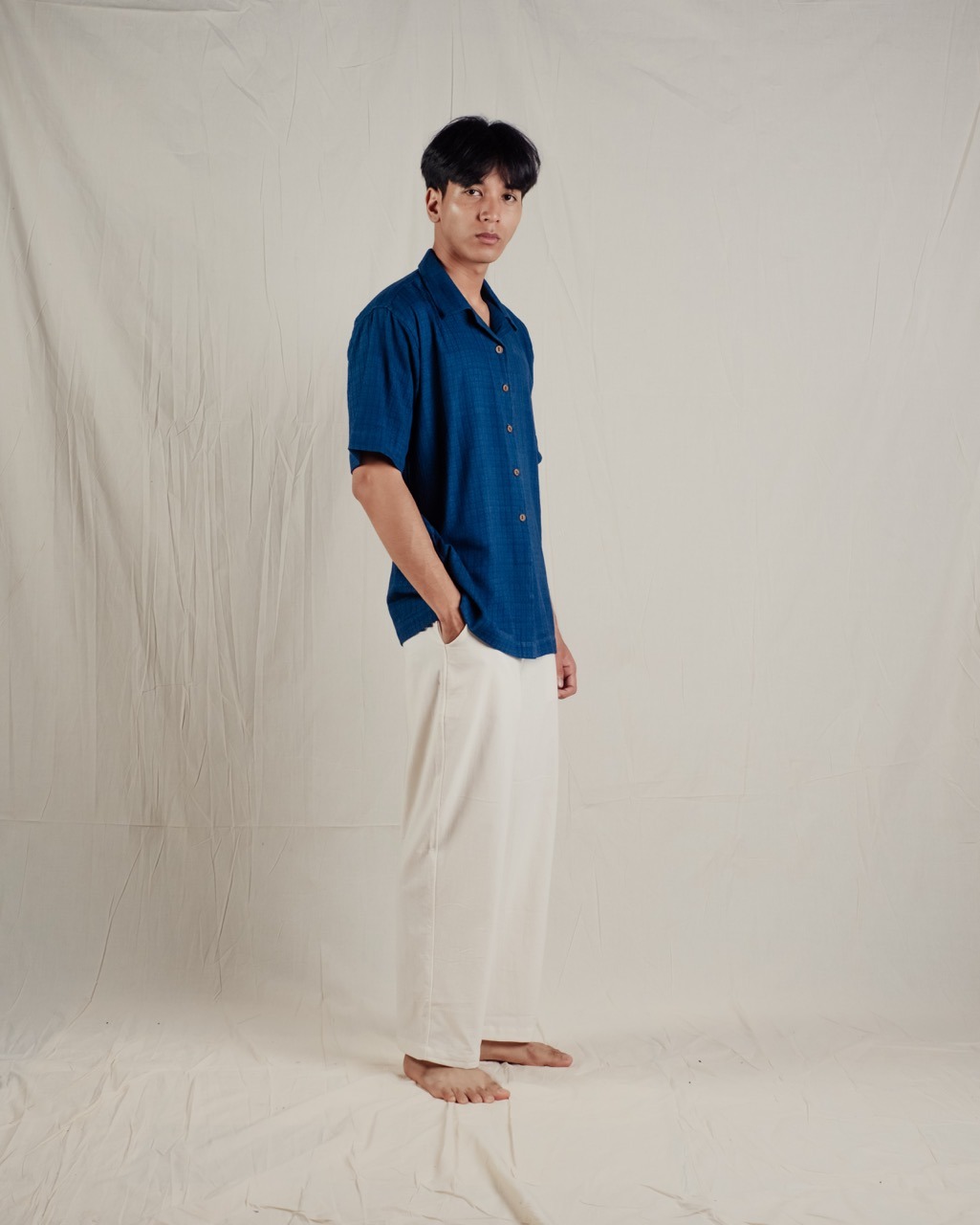 SAGARA WAFFLE SHIRT - INDIGO