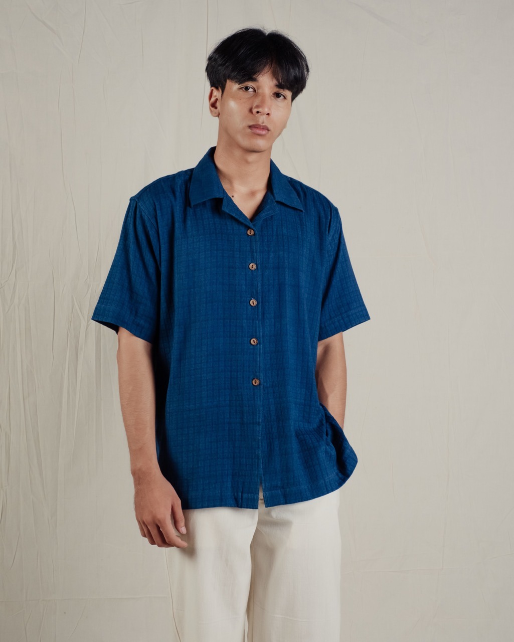 SAGARA WAFFLE SHIRT - INDIGO